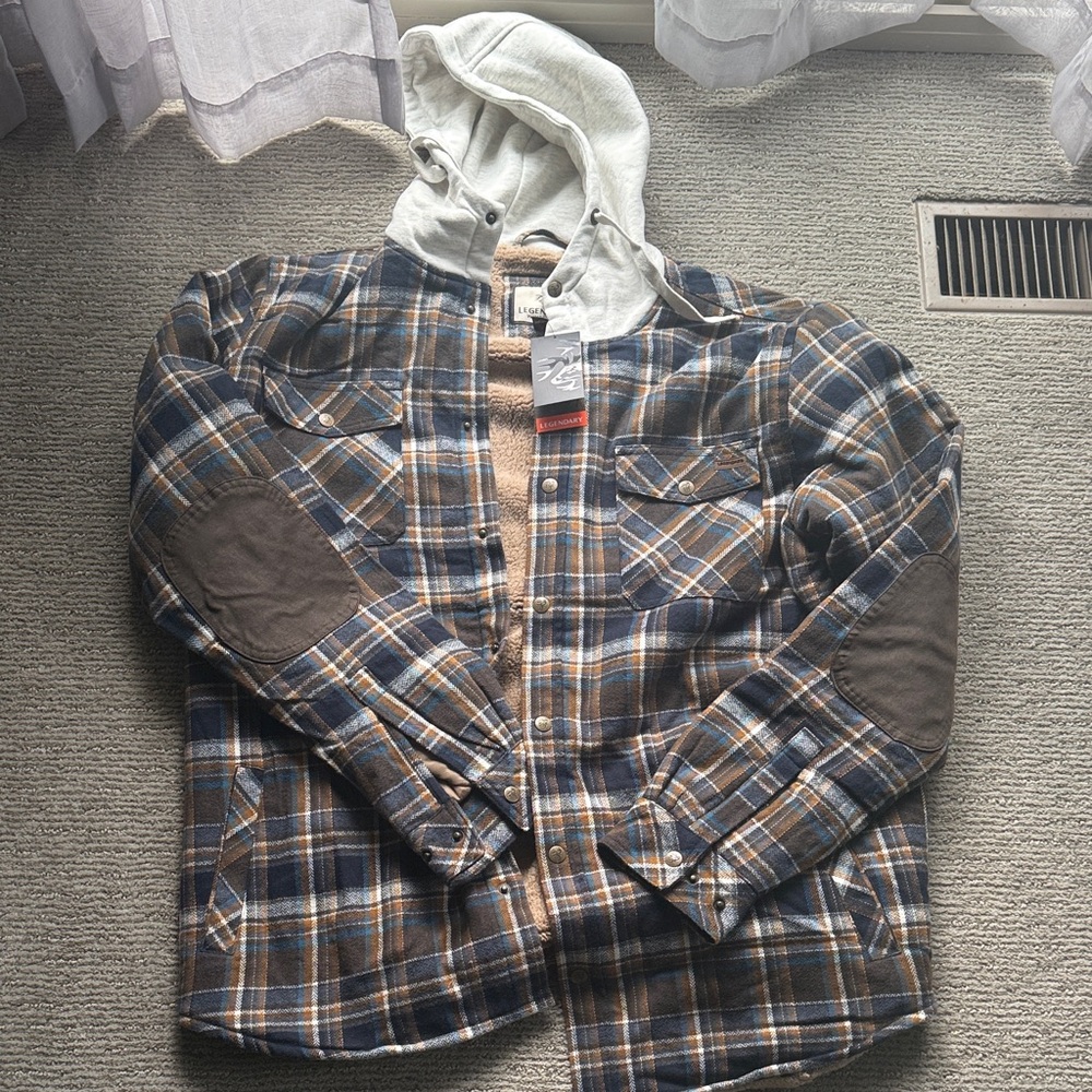 Legendary Whitetails Blue & Brown Plaid Berber-Lined Hooded Flannel